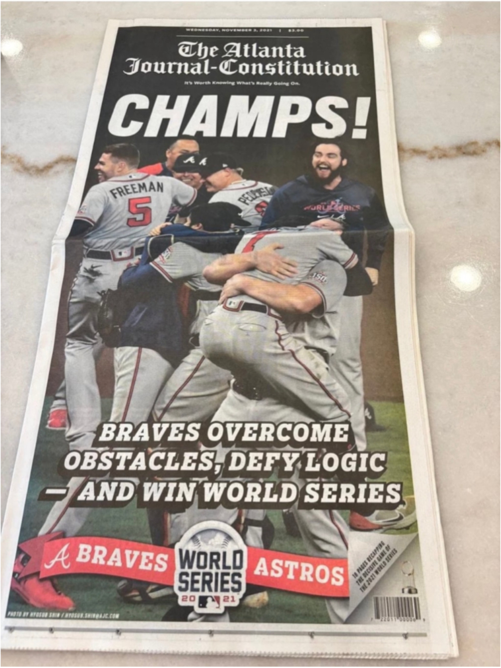 Atlanta Journal-Constitution 2021 World Series Champs Braves Newspaper
#R60D